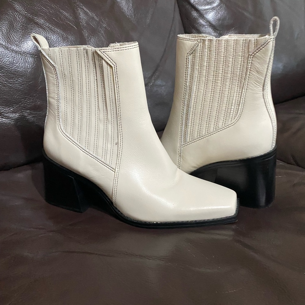 Vince Camuto Ivory Ankle Boots with Black Heel